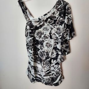 Banabee Roses & Rhinestones Romantic Floral top Medium Artsy Moody Monochrome